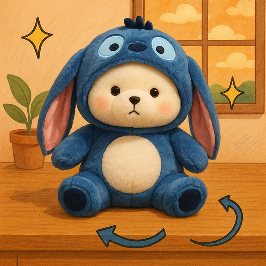 2-in-1 Reversible Plush Teddy Bear with Blue Bunny Hoodie – Soft, Huggable Stuffed Animal for Kids & Collectors
